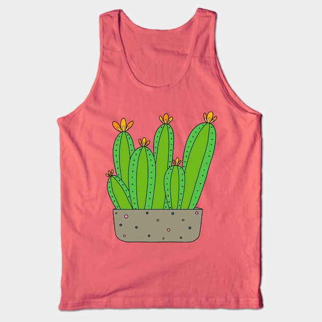 Cute Cactus Design #119: Cacti Group With Yellow-Orange Blooms Tank Top by DreamCactus